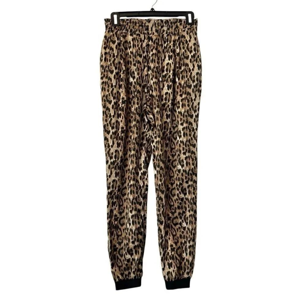 Zara Basic Leopard Print Elastic Waist Drawstring Pull-on Jogger Tan Black XS